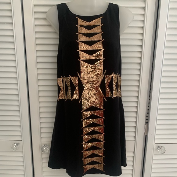 Kookai short dress with gold sequins design. 100% silk. Silk lining. - Picture 2 of 2